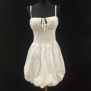 Hollister Womens Bubble Hem Milkmaid Babydoll‎ Mini Dress Size S White Coquette